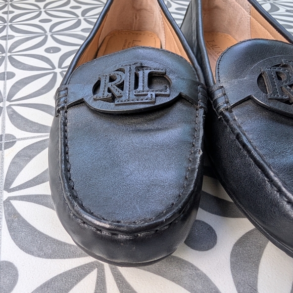 Lauren Ralph Lauren Brynn Size 8 Nappa Leather Driving Flat Black Women’s Loafer - Picture 3 of 11